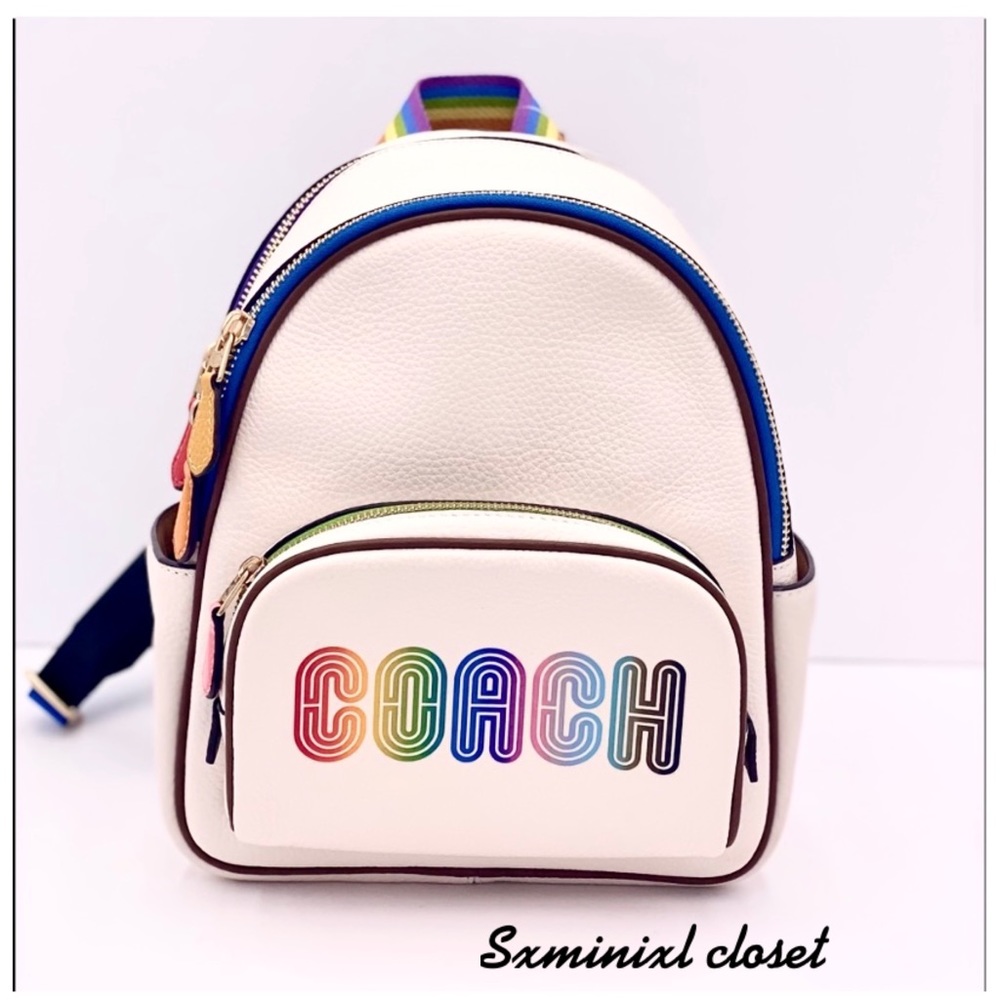 🍀🌈 NEW🌈Coach Mini Court Backpack With Rainbow "COACH"/shoulder bag/backpacks - Picture 2 of 10